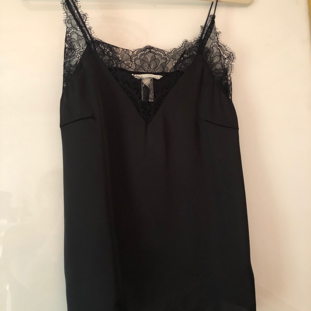 H&M Camisole Black Satin Eyelash Lace NWT